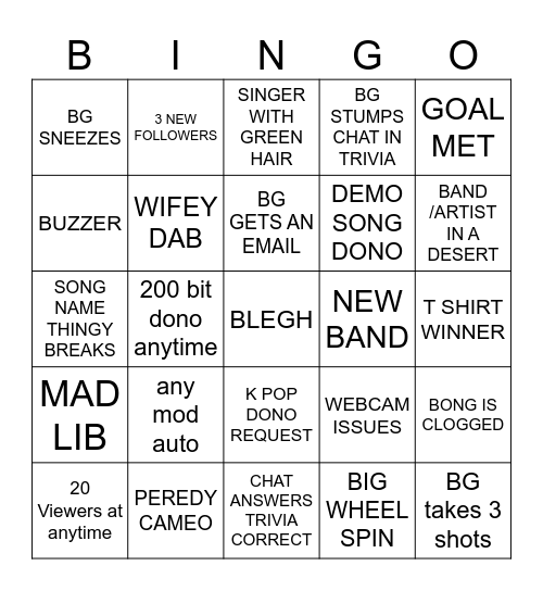 MOSHPIT MONDAY BINGO Card