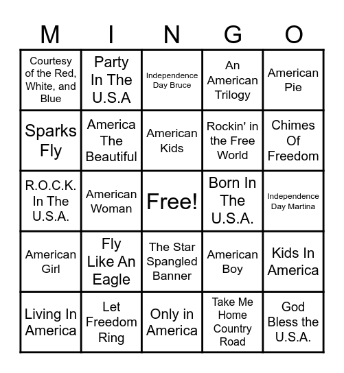 Independence Day Bingo Card
