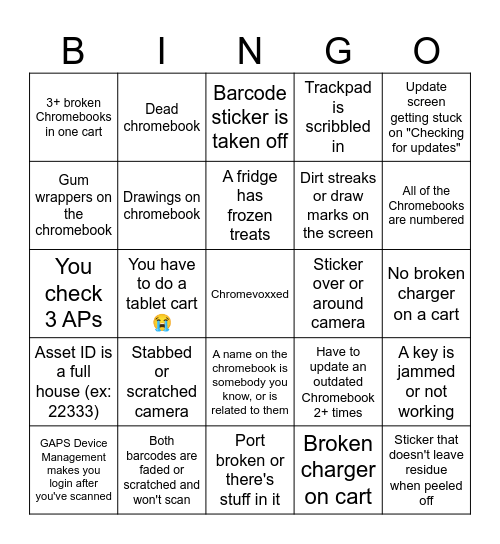 Chromebook Inventory Check Bingo: 2025 Edition Bingo Card