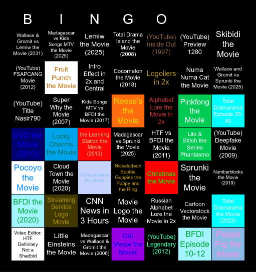 Genres Movies Anywhere Bingo Card