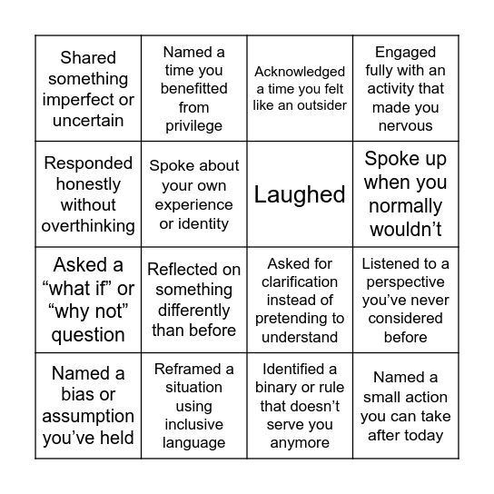 Check Yourself Bingo Card