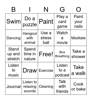 Coping Skills Bingo Card
