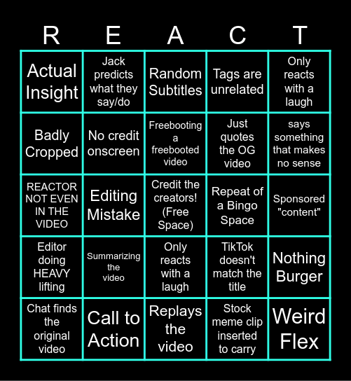 Bad Reactor Bingo Card