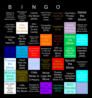 Genres Movies Anywhere Bingo Card