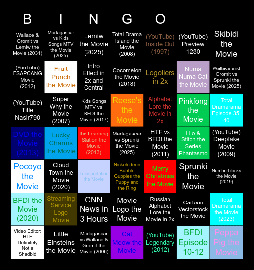Genres Movies Anywhere Bingo Card