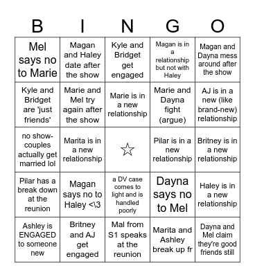 The Ultimatum Queer Love Reunion S2 Bingo Card