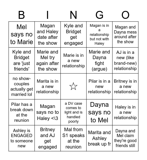 The Ultimatum Queer Love Reunion S2 Bingo Card