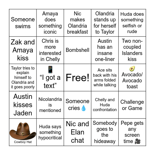 Love Island S7, E25 Bingo Card