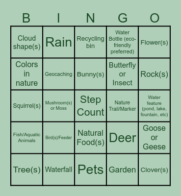 Environment Bingo Card
