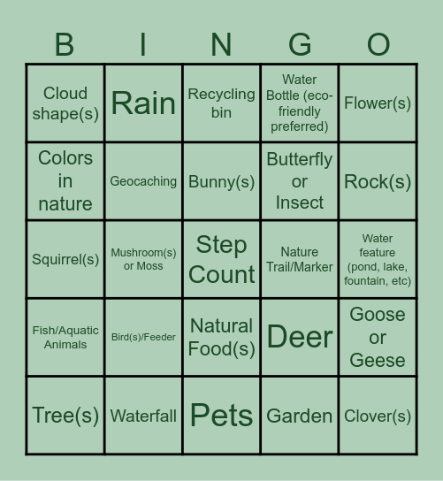 Environment Bingo Card