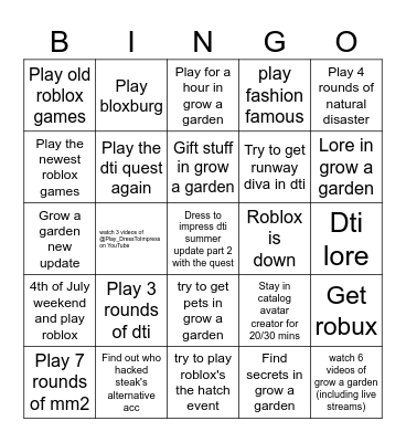 Roblox 2025 bingo card!🚶‍♀️👕👖✨ Bingo Card