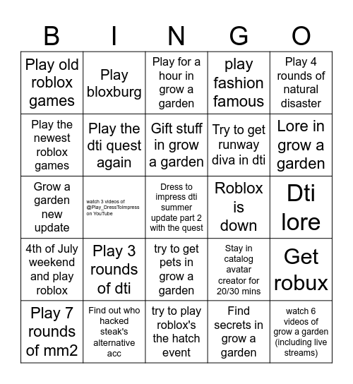 Roblox 2025 bingo card!🚶‍♀️👕👖✨ Bingo Card