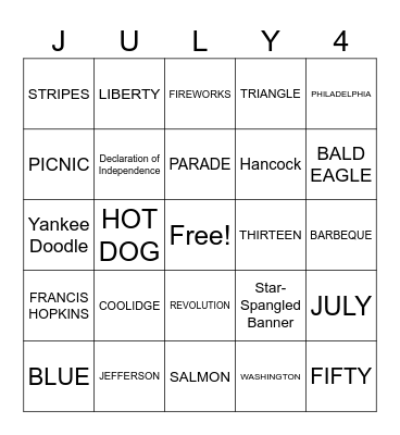 INDEPENDENCE DAY BINGO Card