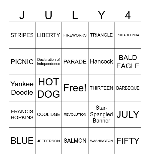 INDEPENDENCE DAY BINGO Card