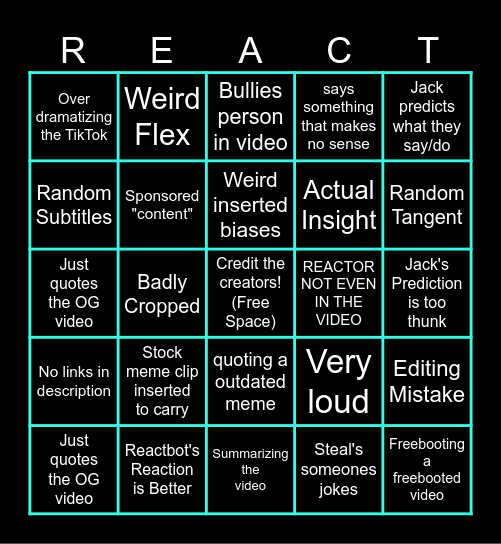 Bad Reactor Bingo Card