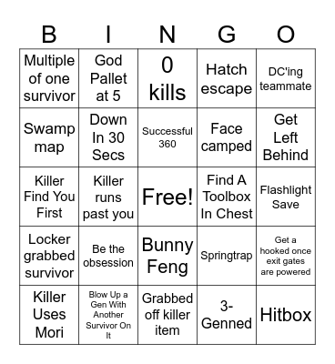 DbD Bingo Card