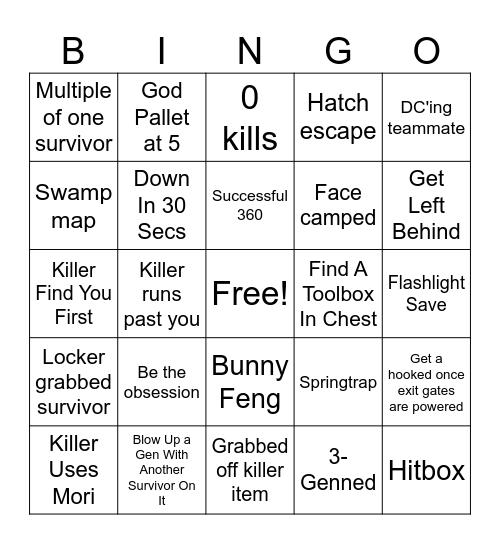DbD Bingo Card