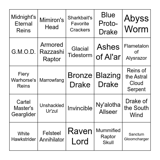 Aphelion Mount Mania Bingo Card