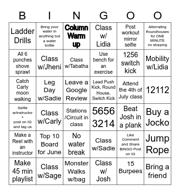 Total Fitness Kickboxing Bingo Card