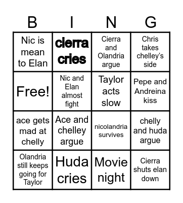 Love Island Bingo(ep 25) Bingo Card