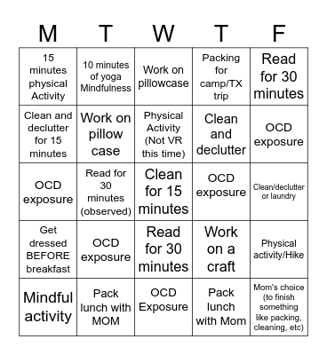Weekly Bingo Card
