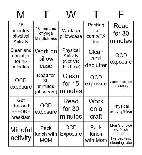 Weekly Bingo Card