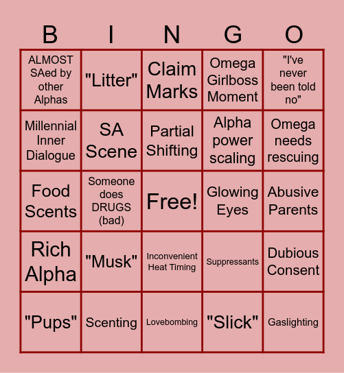 Omegaverse Bingo Card