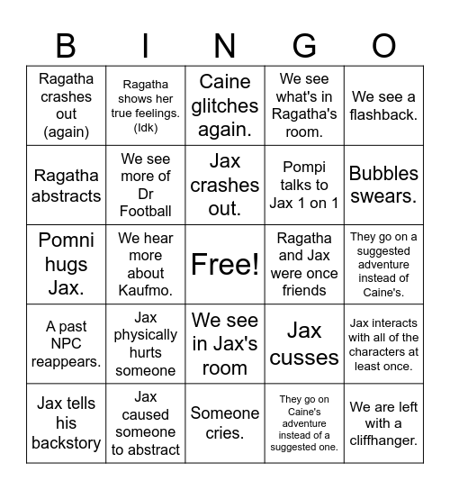 The Amazing Digital Circus Episode 6 Theories and What Might Happen Bingo Card