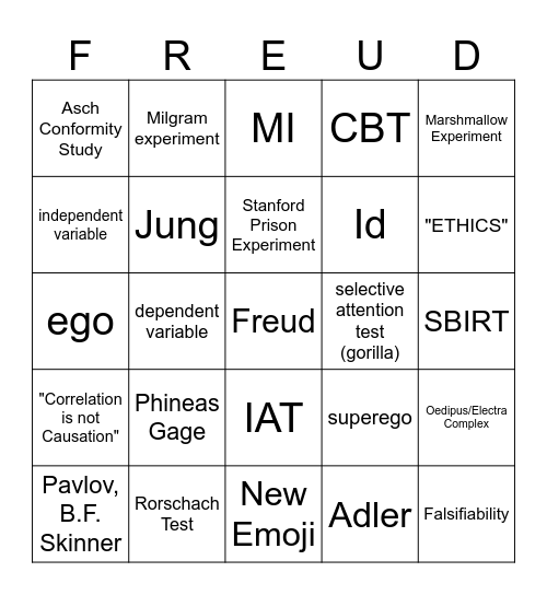LMHC Class Bingo Card