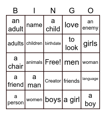 LOTW-A1-05. GOD is our CREATOR Bingo Card