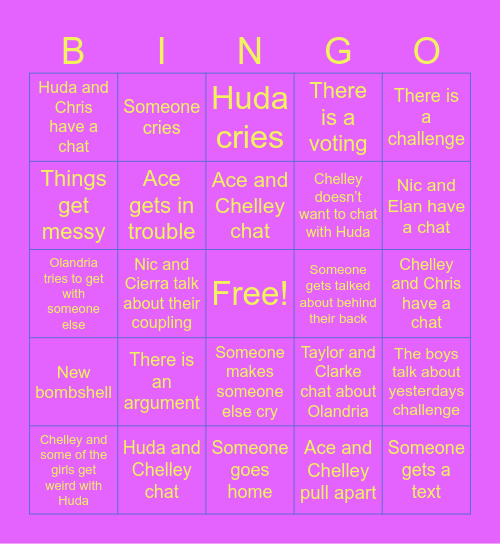 Love Island Season 7 Ep. 25 Bingo Card
