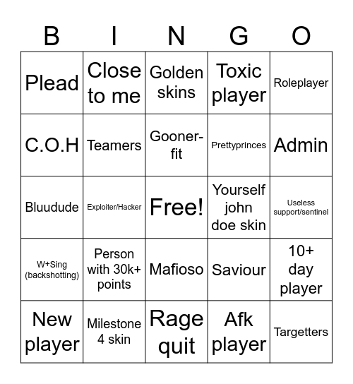 furrysaken bingowingodingo Bingo Card