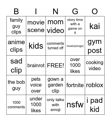 youtube bingo Card