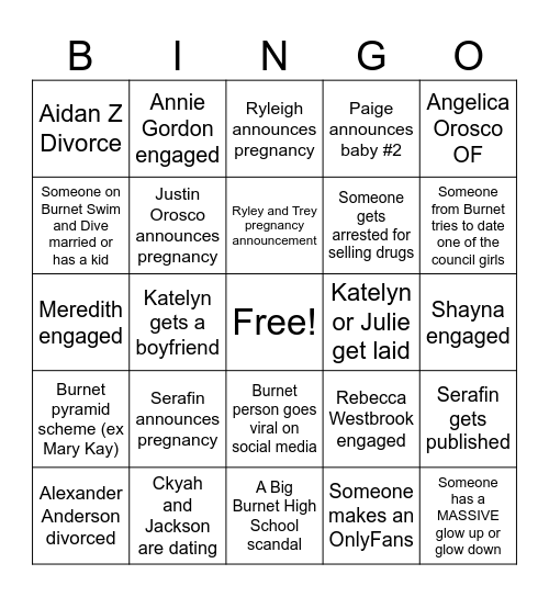 2025 BURNET BINGO BABY Bingo Card