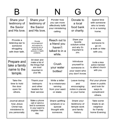 "A Summer Of Service" Bingo Card