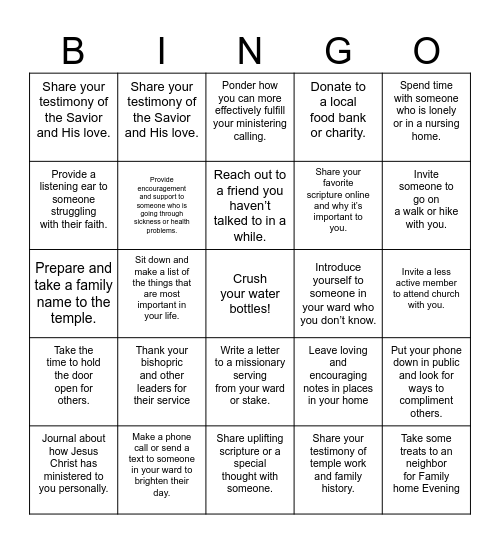 "A Summer Of Service" Bingo Card