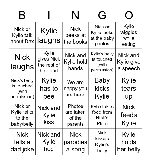 Baby Shower BINGO Card