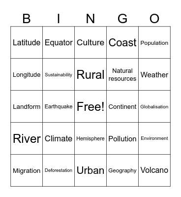Geography Bingo Card
