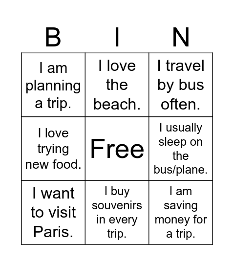 People We Meet on Vacation Bingo Card
