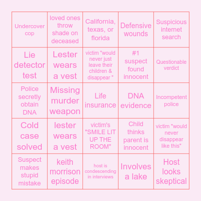 Dateline Bingo Card