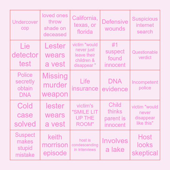 Dateline Bingo Card