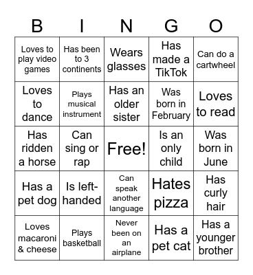 Ice Breaker Bingo Card