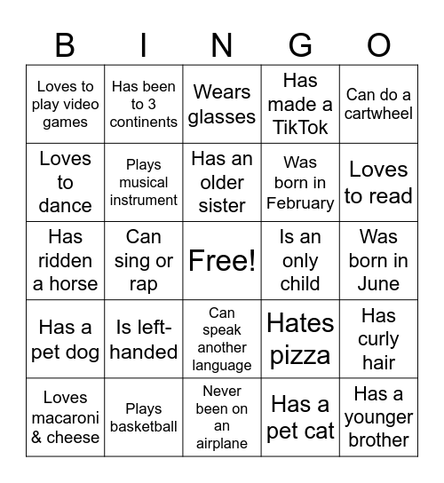 Ice Breaker Bingo Card