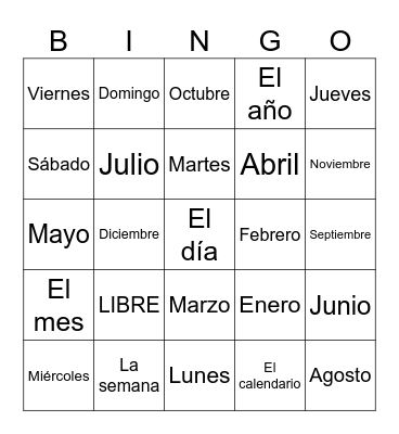Meses y Días Bingo Card
