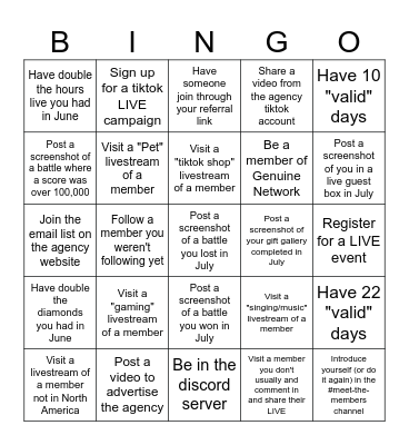 Genuine Network July 2025 Bingo Card