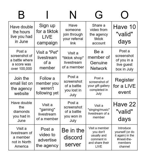 Genuine Network July 2025 Bingo Card