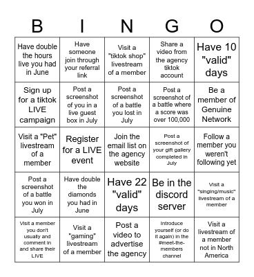 Genuine Network July 2025 Bingo Card