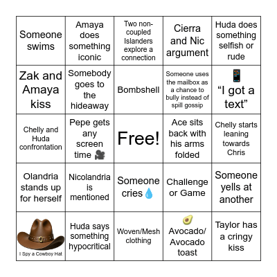 Love Island S7, E26 Bingo Card
