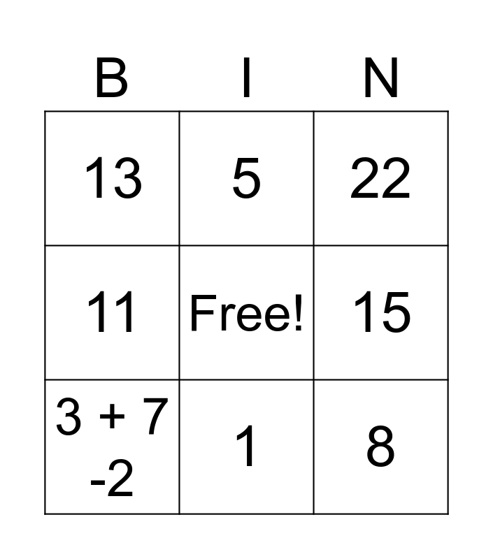 BODMAS Bingo Card