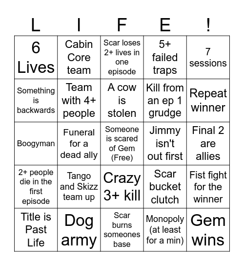 Life Series Season 7 Bingo Card